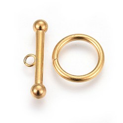 Golden 304 Stainless Steel Toggle Clasps, Golden, ring: 15x2mm, bar: 7x24x4.5mm, Hole: 2.3mm