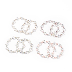 Couleur Mélangete 2 pcs 2 ensemble de bracelets extensibles en perles de verre de taille pour les mères et les enfants, couleur mixte, diamètre intérieur: 1-3/4~1-7/8 pouce (4.3~4.8 cm), 1 pc / taille