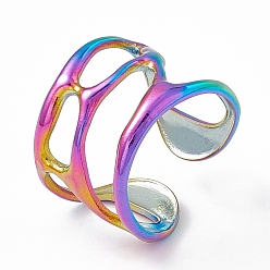 Rainbow Color Placage ionique (ip) 304 large anneau de manchette ouvert creux en acier inoxydable pour femme, couleur arc en ciel, diamètre intérieur: 17.2 mm
