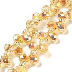 Gold Electroplate Transparent Glass Beads Strands, Half Rainbow Plated, Faceted Teardrop, Top Drilled, Gold, 6x4mm, Hole: 0.8mm, about 97~102pcs/strand, 10.63''~14.80''(27~37.6cm)