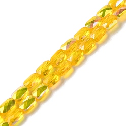 Золотистый Прозрачные стеклянные бусины гальваническим пряди, AB цвет, прямоугольник граненый, золотые, 7x4.5x3.5 мм, отверстие : 1.2 мм, около 77~71 шт / нитка, 21.06''~22.44'' (53.5~57 см)