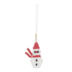 Snowman Christmas Glass Seed Beaded Pendant Decorations, Braided Nylon Thread Hanging Ornaments, Snowman, 125mm