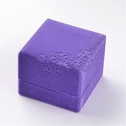 Color de Malva Cajas cuadradas de anillo de terciopelo, patrón de flores, de regalo cajas, color de malva, 6x6x5 cm