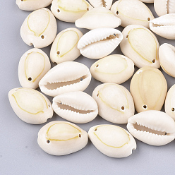 Old Lace Cowrie Shell Links connectors, Old Lace, 15~19x11~13x8~10mm, Hole: 1~1.5mm, about 460pcs/500g