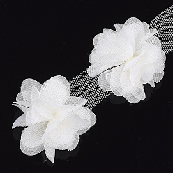 FloralWhite Ruban de fleur d'organza, accessoires de costumes, pour la décoration de mariage et la fabrication de boucles d'oreilles, blanc, 50~60 mm, sur 10 cour / bundle