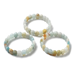 Flower Amazonite Bracelet extensible en perles d'amazonitel à fleurs naturelles, bijoux en pierres précieuses pour femmes, ovale, diamètre intérieur: 2-1/8 pouce (5.4~5.5 cm)