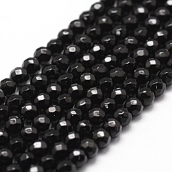 Black Onyx Natural Black Onyx Beads Strands, Grade A, Faceted, Round, 4mm, Hole: 1mm, about 96pcs/strand, 14.9 inch~15.1 inch