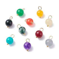 Golden Natural White Jade Charms, with Platinum Tone Brass Loops, Round, Dyed, Golden, 13x7.5mm, Hole: 3.3mm