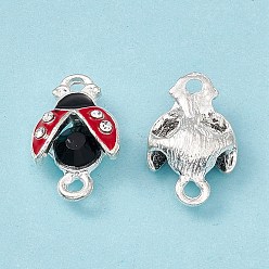 Silver Alloy Jet Rhinestones Connector Charms, with Black & FireBrick Enamel, Ladybug Links, Silver, 17x11x5mm, Hole: 1.5mm