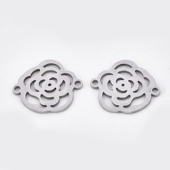 Stainless Steel Color 201 Stainless Steel Links connectors, Laser Cut Links, Flower, Stainless Steel Color, 17x14x1mm, Hole: 1.4mm