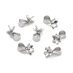Platinum Rhodium Plated 925 Sterling Silver Peg Bails, Snap on Bail with Peg Bails, Flower, Platinum, 7x7mm, Pin: 0.8mm
