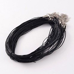 Noir Fabrication de collier de cordon ciré de taille mixte, avec homard de fer fermoirs griffe et les chaînes d'extension, noir, 15 pouces ~ 18 pouces, 0.8~1.5mm
