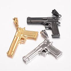Mixed Color 304 Stainless Steel Big Pendants, Gun, Mixed Color, 41.5x59x7.5mm, Hole: 12x8mm