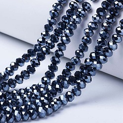 Negro Abalorios de vidrio electrochapa, lustre de la perla chapado, facetados, Rondana plana, negro, 3.5x3 mm, agujero: 0.4 mm, sobre 123~127 unidades / cadena, 13.7~14.1 pulgada (35~36 cm)
