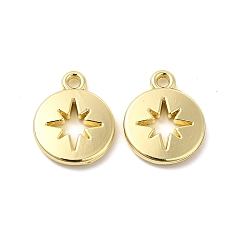 Light Gold Rack Plating Alloy Charms, Cadmium Free & Lead Free, Flat Round with Hollow Star, Light Gold, 15x12x2mm, Hole: 1.6mm