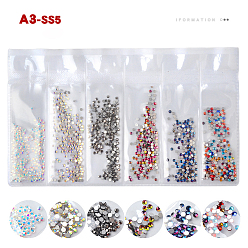 Mixed Color Glass Rhinestone Flat Back Cabochons, Nail Art Decoration Accessories, Faceted, Half Round, Mixed Color, 1.7mm, about 1440pcs/bag