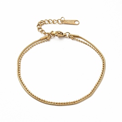 Real 14K Gold Plated Ion Plating(IP) 304 Stainless Steel Round Snake & Ball Chains Double Layer Multi-strand Bracelet for Women, Real 14K Gold Plated, 6-1/2 inch(16.4cm)