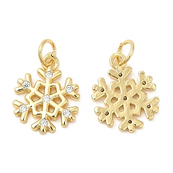 Real 18K Gold Plated Christmas Rack Plating Brass Pendants, with Cubic Zirconia, Lead Free & Cadmium Free, Long-Lasting Real 18K Gold Plated, Snowflake, Real 18K Gold Plated, 18.5x12.5x2mm