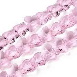 Perlas de Color Rosa Perlas de vidrio transparentes, facetados, mariposa, rosa perla, 12x14.5x7.5 mm, agujero: 1 mm