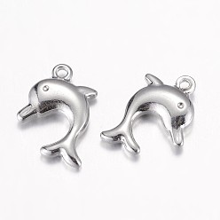 Stainless Steel Color 201 Stainless Steel Pendants, Dolphin, Stainless Steel Color, 17x13x3.5mm, Hole: 1mm