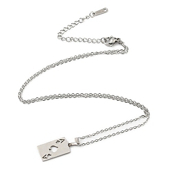 Stainless Steel Color 201 Stainless Steel Playing Card Pendant Necklace with Cable Chains, Stainless Steel Color, 17.87 inch(45.4cm)
