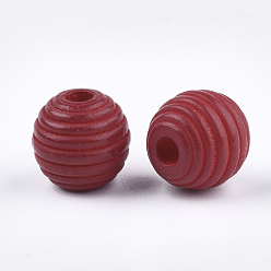 Red Painted Natural Wood Beehive Beads, Round, Red, 12x11mm, Hole: 3mm