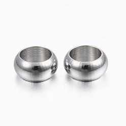 Color de Acero Inoxidable 304 de acero inoxidable perlas espaciadoras, anillo, color acero inoxidable, 6x3 mm, agujero: 4 mm