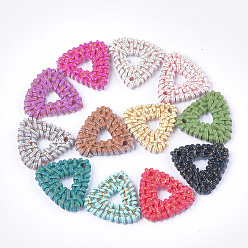Mixed Color Resin Pendants, Imitation Woven Rattan Pattern, Triangle, Mixed Color, 24x25.5x4mm, Hole: 1.8mm