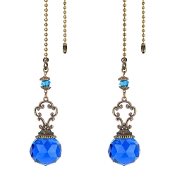 Bleu Royal Grandes décorations pendentif rond en verre à facettes gorgecraft, avec les accessoires en alliage de style tibétain, bleu royal, 410mm, 2 pièces / kit