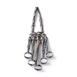 Bronze Bracelet à main pleine en alliage de crâne sur le thème d'halloween, bracelet extensible avec 5 anneaux ajustables pour femme, gris anthracite, diamètre intérieur: 2-3/8 pouce (6 cm)