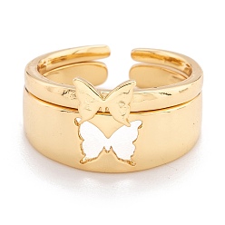 Golden Brass Cuff Rings, Open Rings, Couple Rings, Long-Lasting Plated, Butterfly, Golden, US Size 6 3/4(17.1mm), 2pcs/set