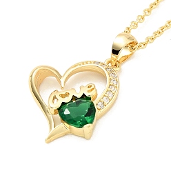 Verde Collar con colgante de corazón de circonita cúbica con palabra amor, joyas de latón chapado en oro para mujer., verde, 15.75 pulgada (40 cm)