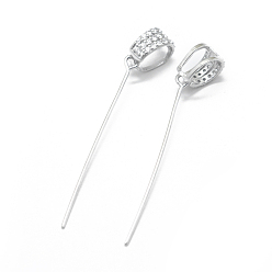 Platinum Rhodium Plated 925 Sterling Silver Pinch Bails, with Cubic Zirconia, Clear, Platinum, 41mm, Hole: 6x4.5mm, Pin: 0.65mm