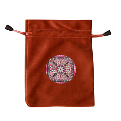 Flower Tarot Card Storage Bag, Velvet Tarot Drawstring Bags, for Witchcraft Wiccan Altar Supplies, Rectangle, Flower Pattern, 180x140mm