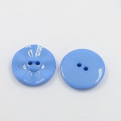 Bleu Bleuet Boutons acryliques de couture, Boutons en plastique pour costumes, 2-trou, teint, plat rond, bleuet, 15x3mm, Trou: 0.5mm