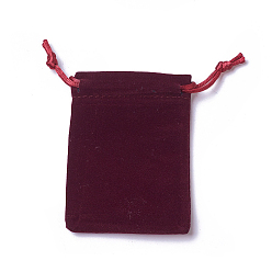 Rojo Oscuro Bolsas de terciopelo de embalaje, bolsas de cordón, de color rojo oscuro, 9.2~9.5x7~7.2 cm