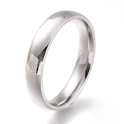 Color de Acero Inoxidable 304 anillos de dedo del acero inoxidable, anillos de banda lisos, color acero inoxidable, tamaño de EE. UU. 6~9, diámetro interior: 16~19 mm