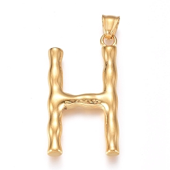 Letter H 304 Stainless Steel Pendants, Bamboo Shaped Letter, Golden, Letter.H, 47x25x5mm, Hole: 5x8mm