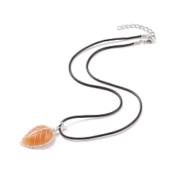 Red Aventurine Natural Red Aventurine Leaf Cage Pendant Necklace with Waxed Cords, Gemstone Jewelry for Women, 17.32 inch(44cm)
