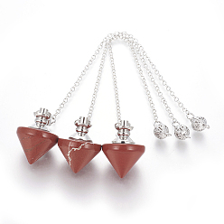 Red Jasper Natural Red Jasper Cone Dowsing Pendulums, with Brass Findings and Alloy Chain, Platinum, 210~216x2.5mm, Hole: 1.4~1.9x1.6~2mm