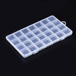 Claro Contenedores de almacenamiento de perlas de polipropileno (pp), 28 cajas organizadoras de compartimentos, con tapa abatible, Rectángulo, Claro, 22.5x13.3x1.4 cm, agujero: 16.5x6.5 mm, compartimento: 3x3 cm