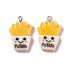 Gold Opaque Resin Pendants, Imitation Food, with Platinum Tone Iron Loops, French Fries, Gold, 24.5x16x4mm, Hole: 2mm
