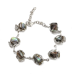 Teal Natural Abalone Shell/Paua ShellLink Bracelets, with Brass Findings and Lobster Claw Clasps, Teal, 230x18x10mm