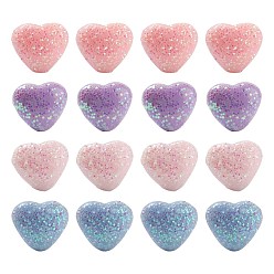 Mixed Color 80Pcs 4 Colors Opaque Acrylic Beads, with Glitter Powder, Heart, Mixed Color, 8x9.5x5.5mm, Hole: 1.4mm, 20pcs/color