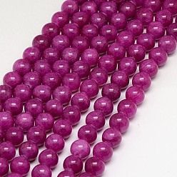 Medium Violet Red Natural Yellow Jade Beads Strands, Dyed, Round, Medium Violet Red, 8mm, Hole: 1mm, about 50pcs/strand, 15.75 inch