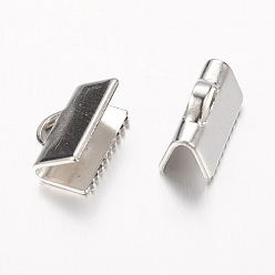 Platinum Brass Ribbon Crimp Ends, Platinum, Lead Free, Cadmium Free and Nickel Free, about 10mm long, 7mm wide, hole: 1x3mm