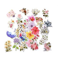 Color mezclado 50pcs conjunto de etiquetas adhesivas de papel de flores de dibujos animados, etiquetas autoadhesivas, Para decoración de maletas, patinetas y frigoríficos., color mezclado, 40~80x24~78x0.3 mm