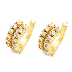 Real 18K Gold Plated Rack Plating Brass Cubic Zirconia Cuff Earrings for Women, Long-Lasting Plated, Lead Free & Cadmium Free, Real 18K Gold Plated, 12.5x6mm