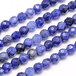 Sodalite Natural Sodalite Beads Strands, Faceted, Round, Blue, 4mm, Hole: 1mm, about 95pcs/strand, 15.35 inch