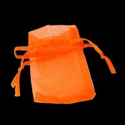Dark Orange Rectangle Jewelry Packing Drawable Pouches, Organza Gift Bags, Dark Orange, 17x23cm